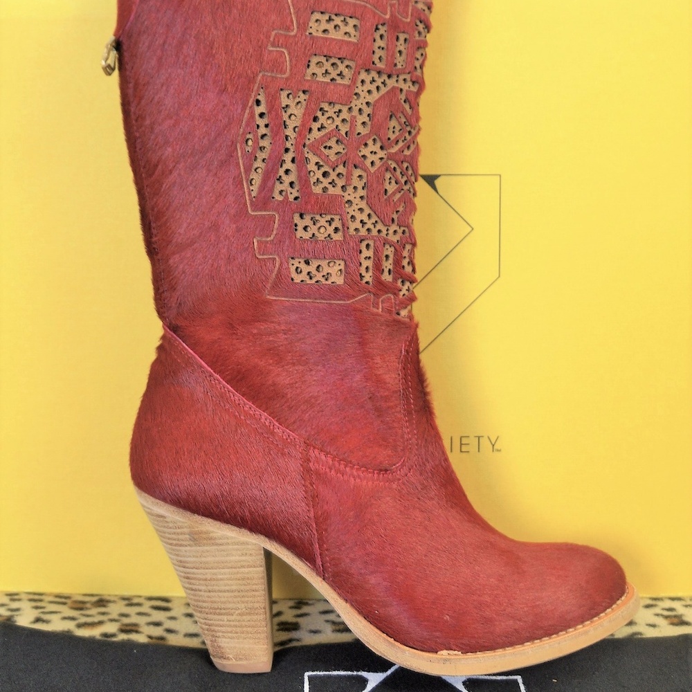 COBRA SOCIETY Berry Red Calf Hair Boots